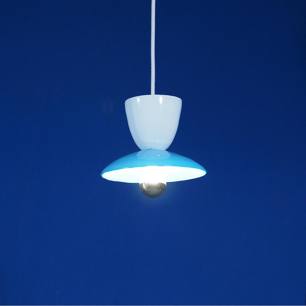 Hanging light 'Clea' in opaline glass - Sky blue/White
