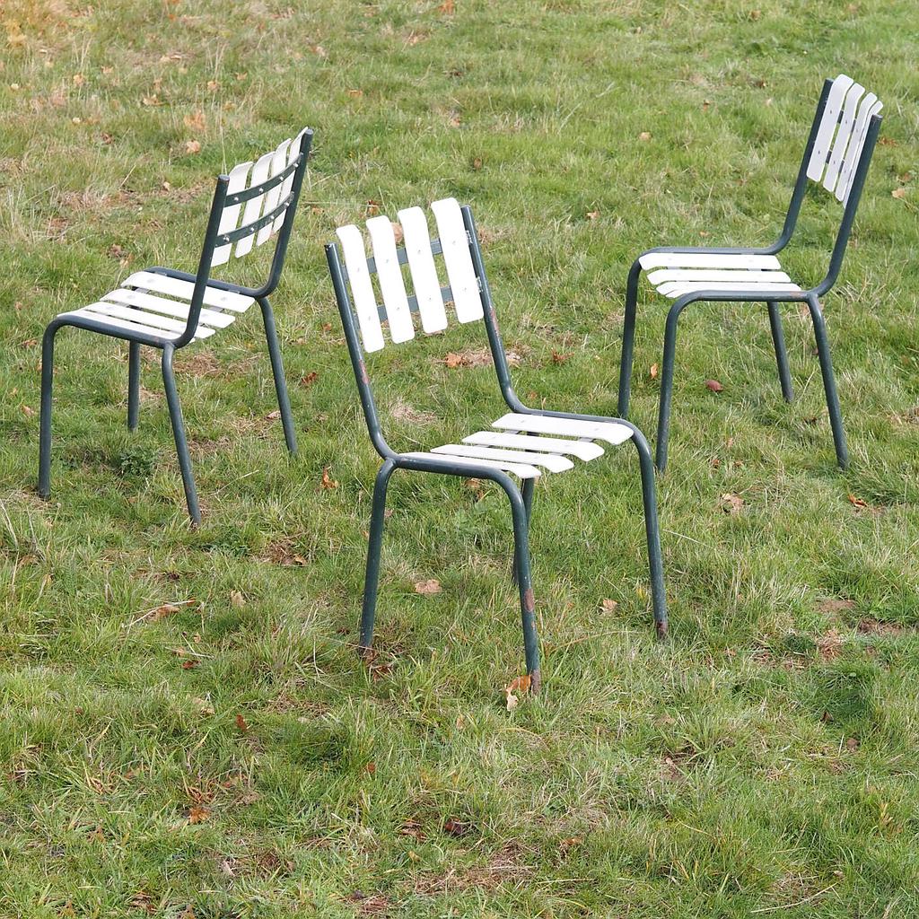 Stackable outdoor chair 'Flotille' by SIF from the Park of Versailles Palace