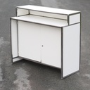 Reception desk with chromed steel frame and white laminate panels