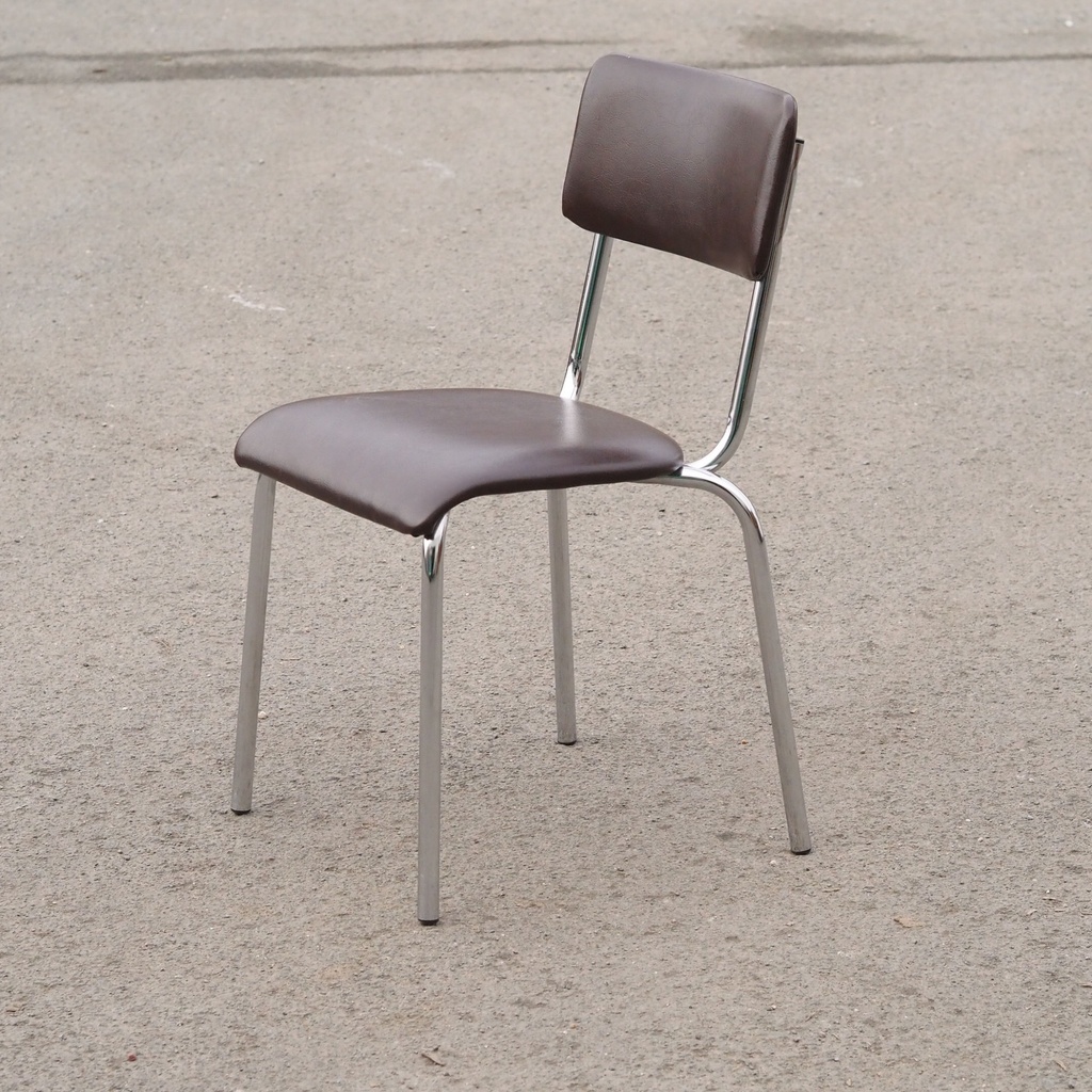 Stackable chair in brown synthetic leather