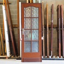 Door  in varnished solid pine with flemish glass panels (H. 212,5 x W. 73,5 cm) - Left