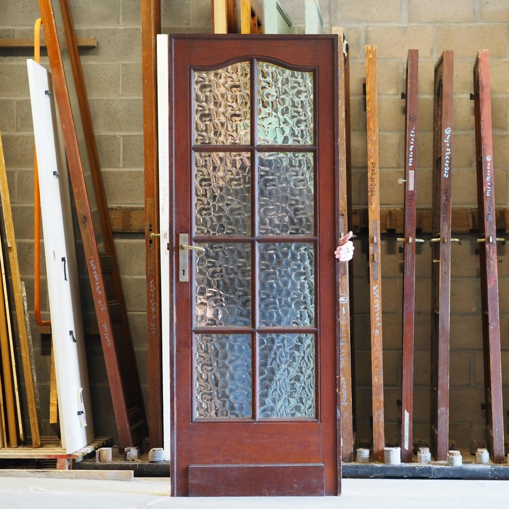 Door in varnished solid pine with flemish glass panels (H. 211,5 x W. 79,5 cm) - Right