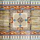 Batch of reclaimed cement tiles with frieze by Hemixem (12 m²)