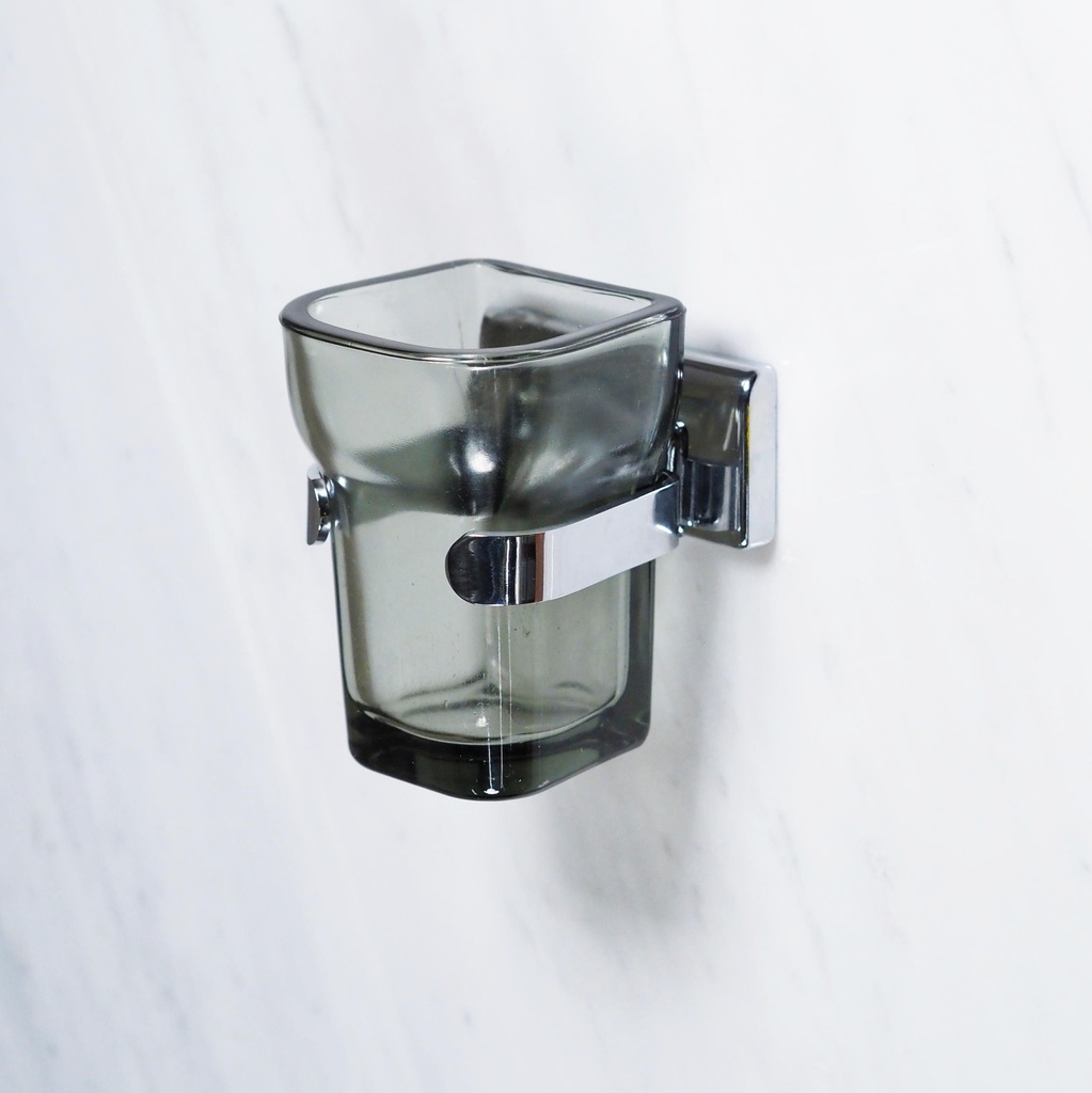 Glass holder in smoked pressed glass by Inda