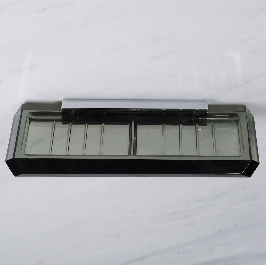 Large wall soap holder in smoked pressed glass by Inda