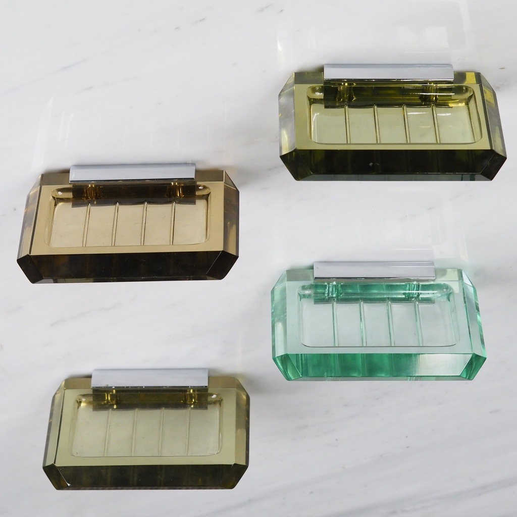 Wall soap holder in smoked pressed glass by Inda