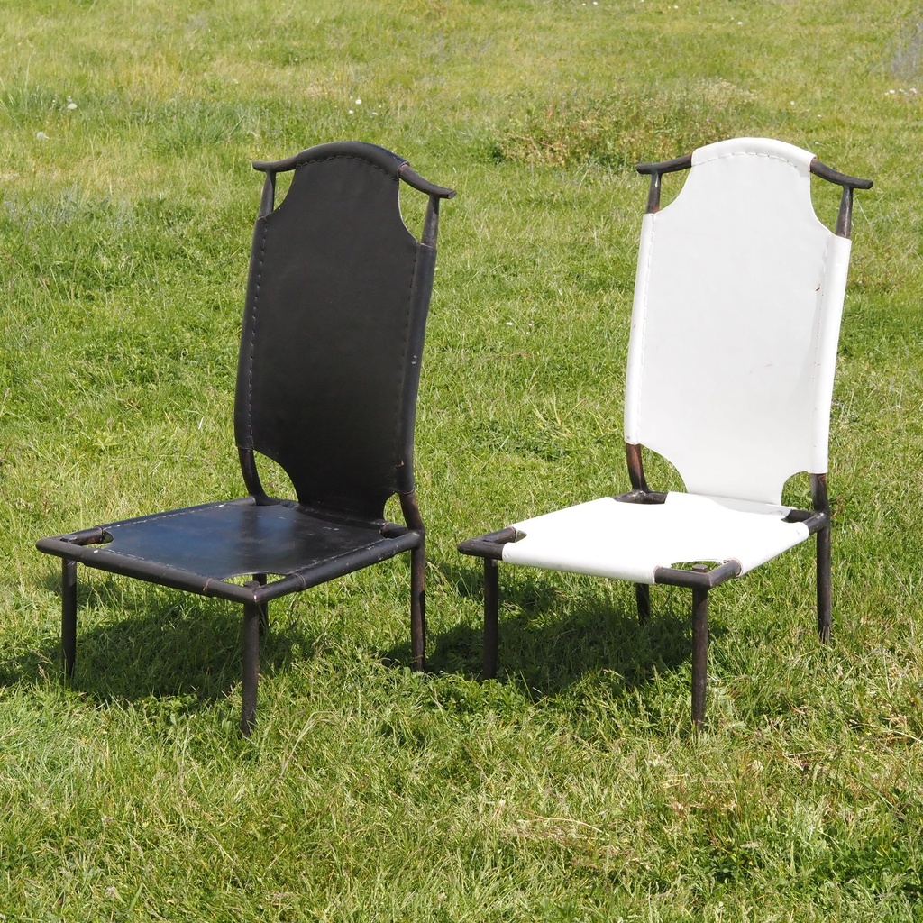 Low chair 'Marcel' in leather and wrought iron by Emery&Cie