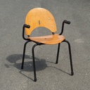 Armchair in varnished beech plywood and powder coated steel
