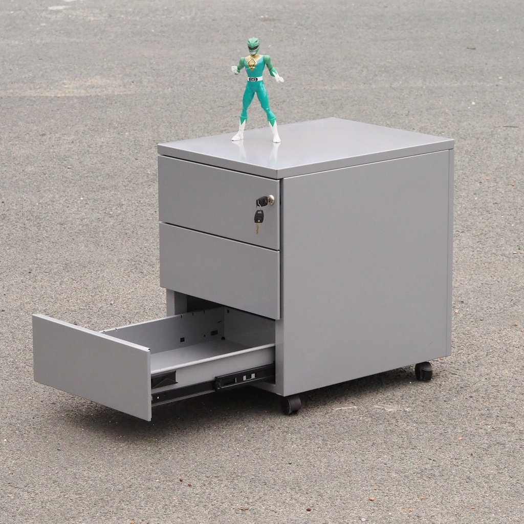 Drawer unit with key in grey lacquered steel