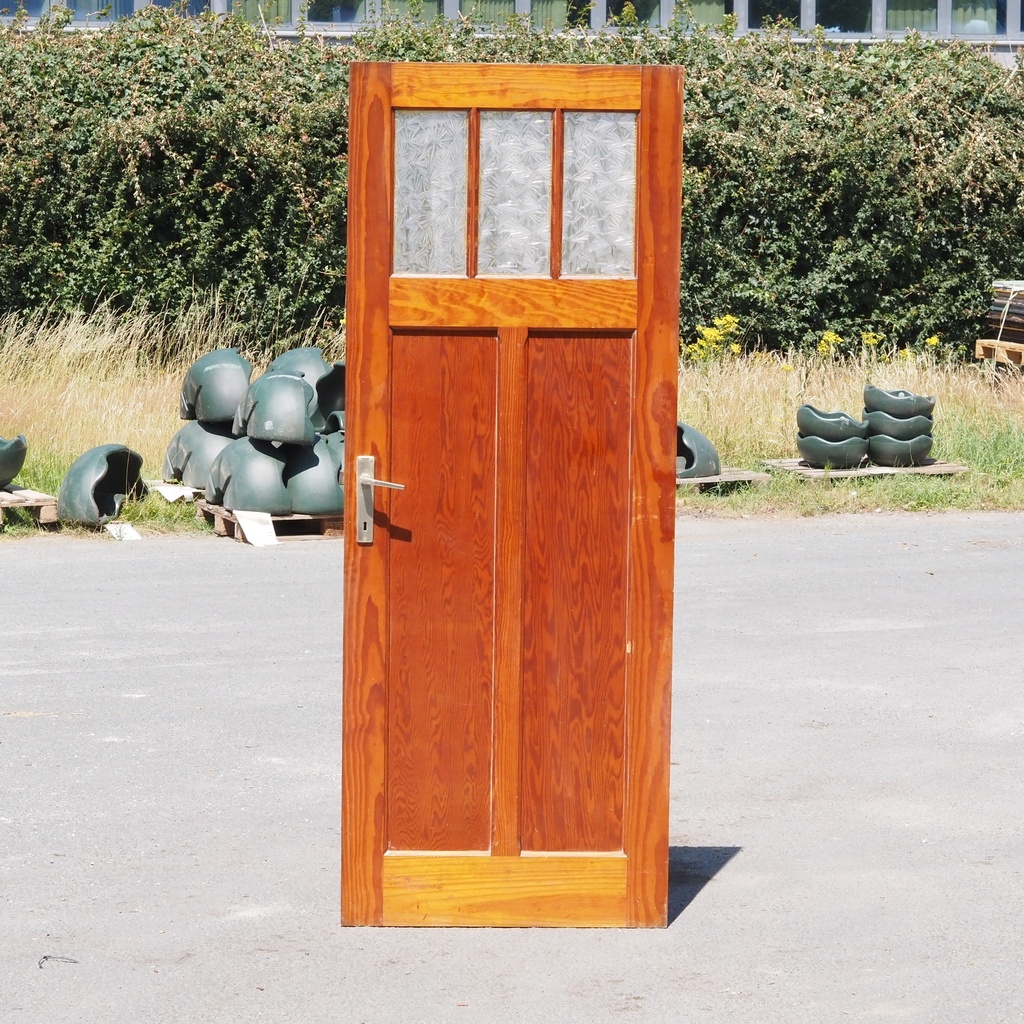 Door in varnished solid pine with textured glass panels (H. 216 x W. 82,7 cm) - Left