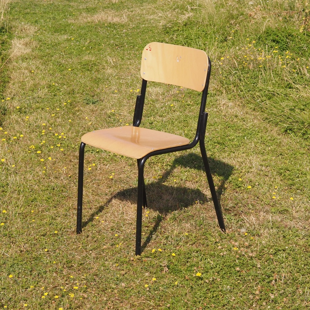 School chair in plywood and black lacquered steel
