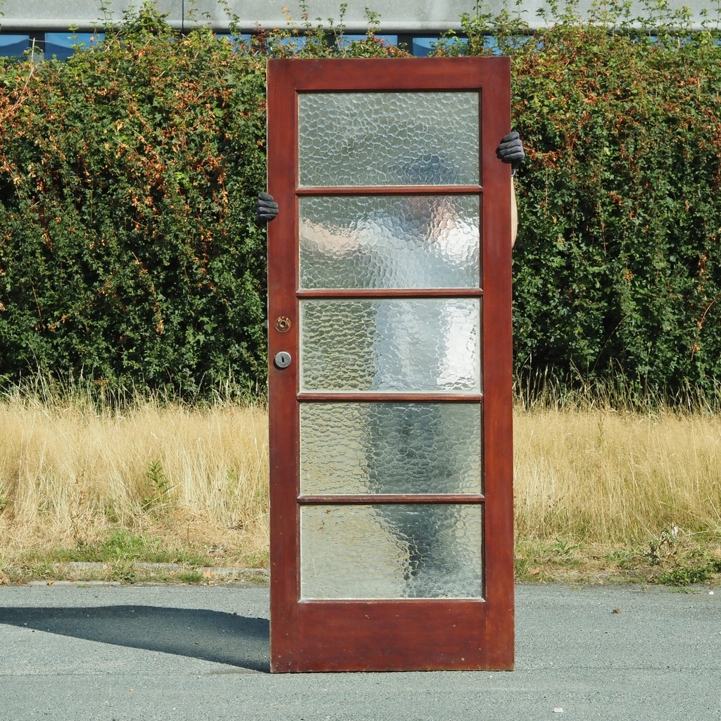 Door in pitch pine with hammered glass panels (H. 203 x W. 81 cm)