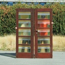 Double door in pitch pine with stained glass panels (H. 203,5 x W. 142 cm) - Left