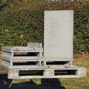 Grooved blue limestone slabs with integral upstand