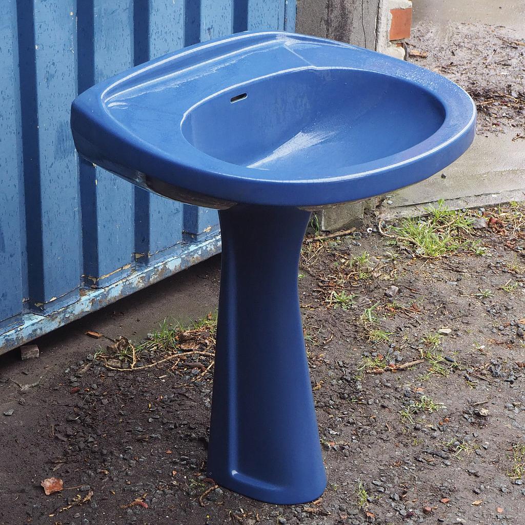 Blue pedestal bathroom sink ca. 1970