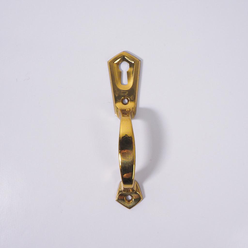 Polished brass cabinet handle with key hole