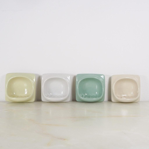 [164SAN024] Small recessed soap holder in porcelain (ca. 1970)