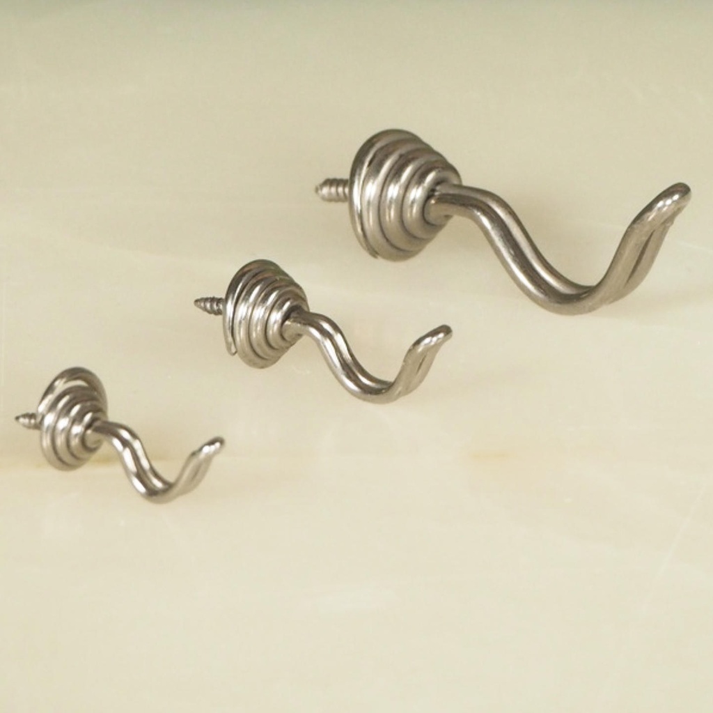 Wire hook with curved base in nickel plated steel (3 pcs)