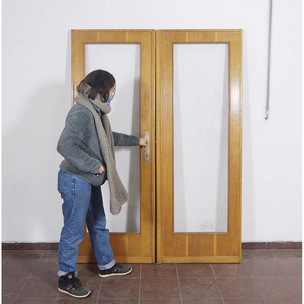 Double wooden door with large glass panels ca. 1970 (H 198 x (2x 73 cm))