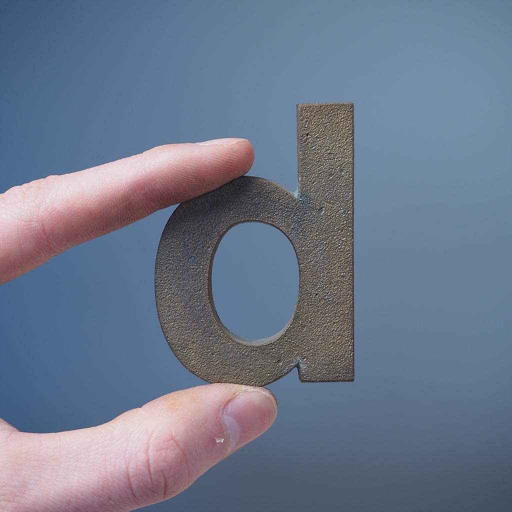 [005HAR0038] Letter 'd' in sand-cast bronze by Jules Wabbes from the Générale de Banque