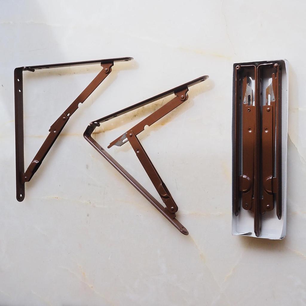 Pair of folding shelf brackets in brown powder coated steel (2 pcs)