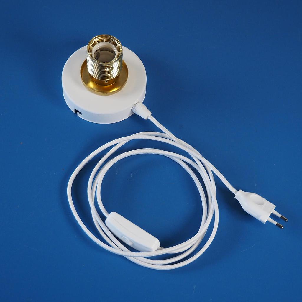 [999EXT035] Metal ceiling cap with switch and plug + textile cable 190 cm long - WHITE