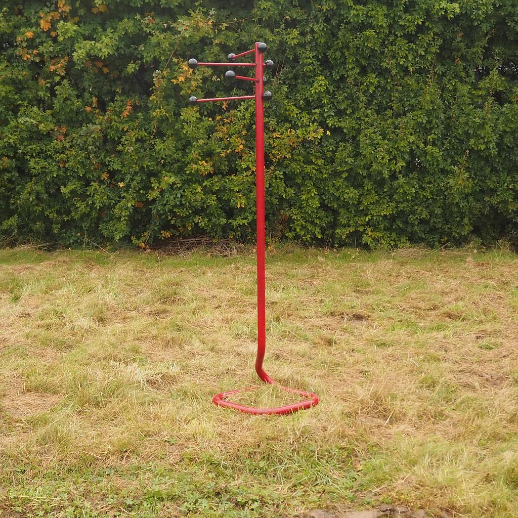 Coat rack in red coated bent steel