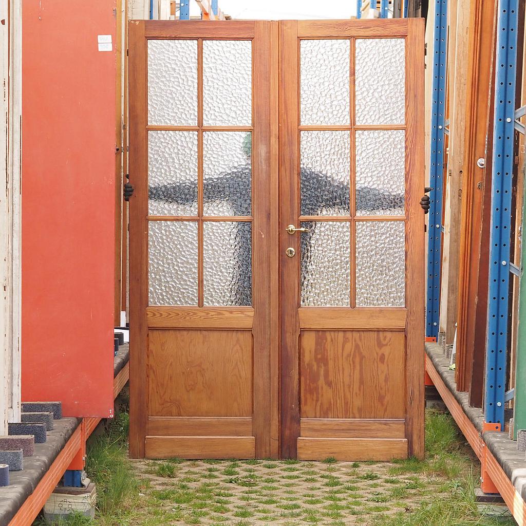 Double door in varnished solid pine with hammered glass panels from Opwijk monastery (H. 227 cm x W. 152 cm) - Right