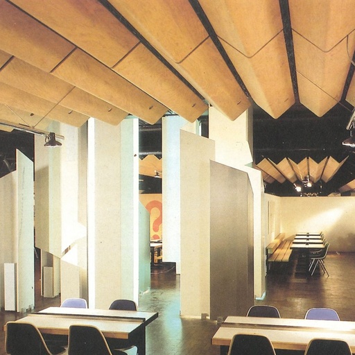 [230CEI002] Ceiling module in oak plywood by Christophe Gevers from the Générale de Banque (L. 197 cm)