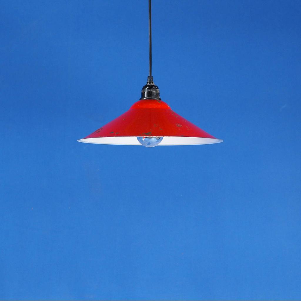 Hanging light with red enameled steel shade