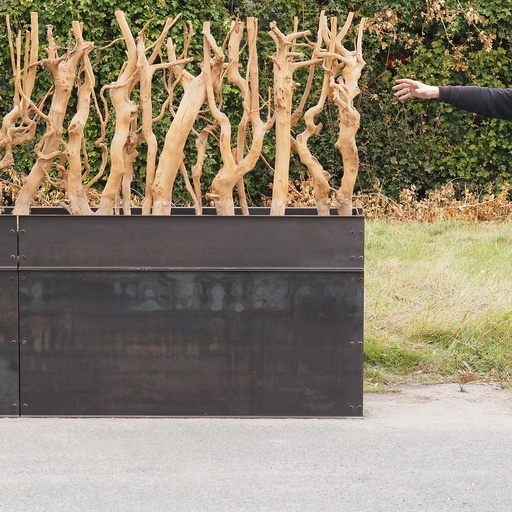 [230FUR055] Partition in steel with decorative element 'Small Trees' by Christophe Gevers from the Générale de Banque (L. 800 cm)