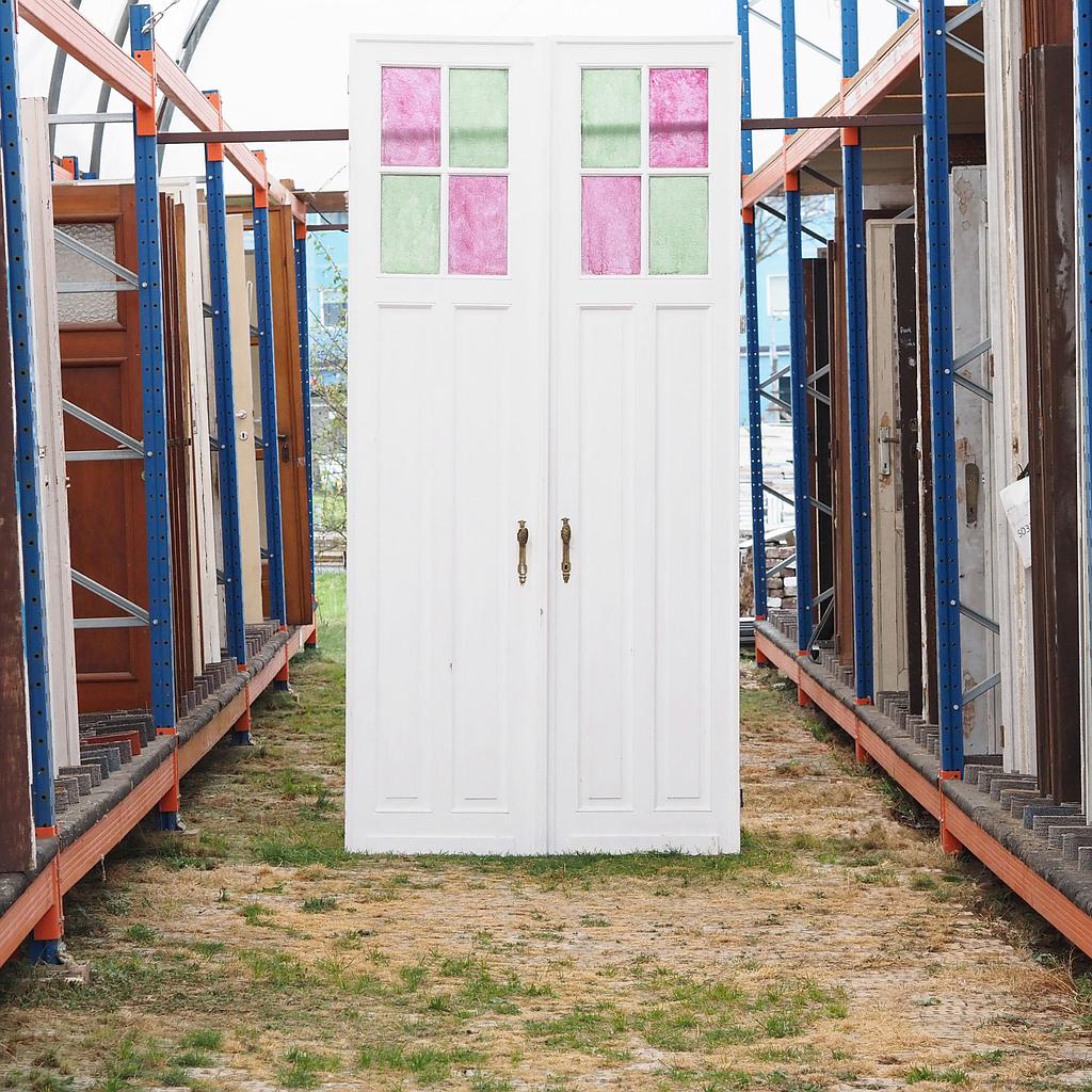 Double door in painted solid wood and textured glass panels (H. 296,5 cm x W. 140 cm) - Right