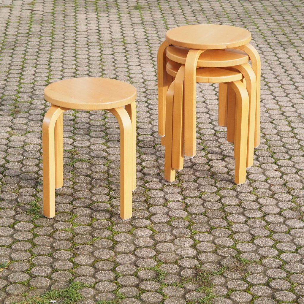 [999FUR1465] Stackable stool in varnished beech