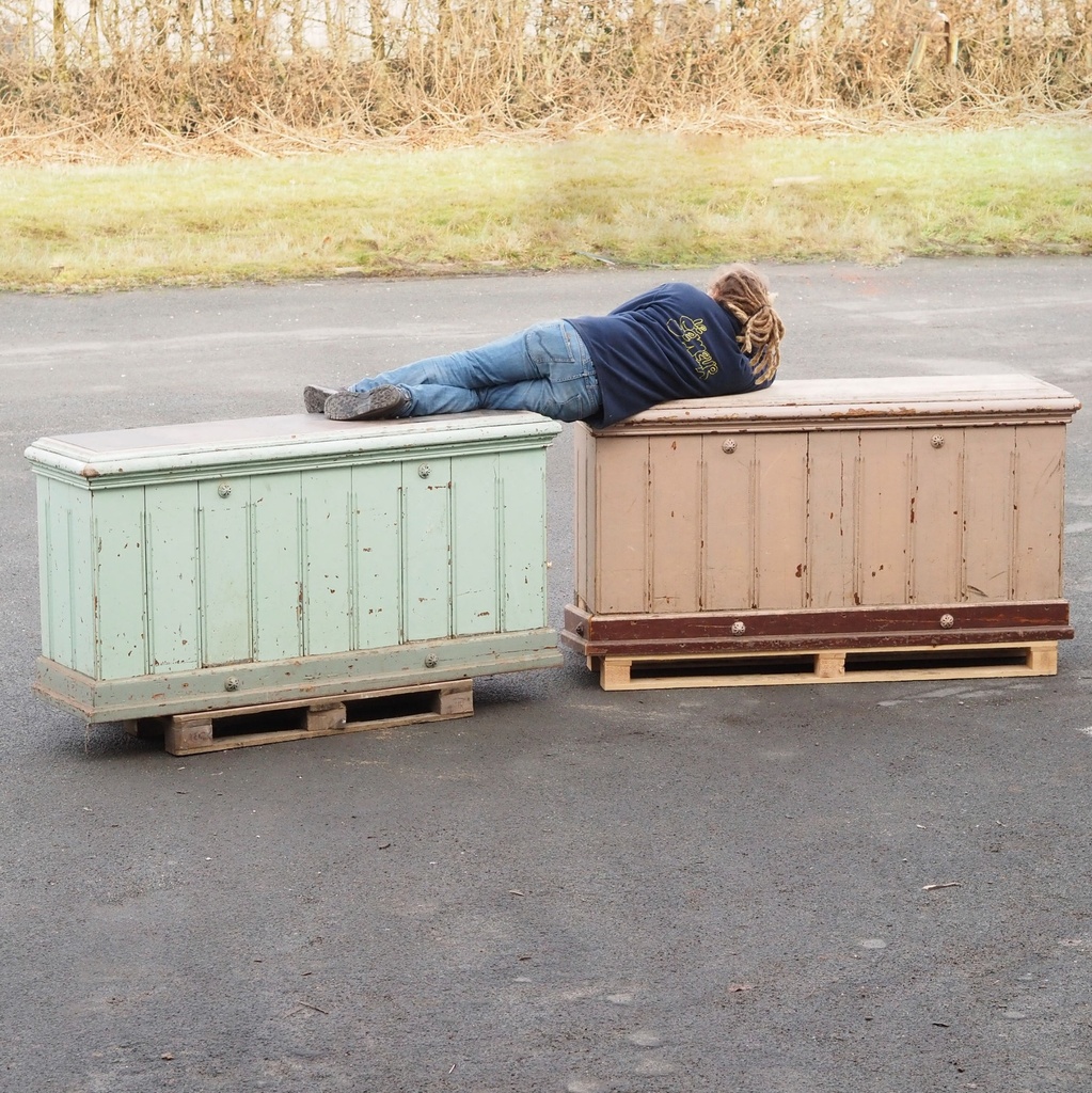 Wooden shop counter with shelf and drawer (L. 190cm)