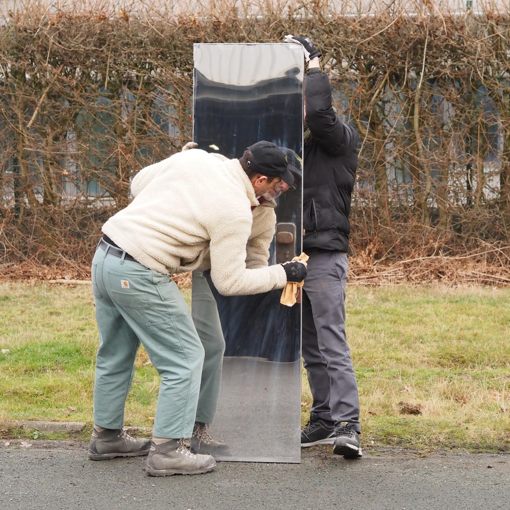 [005DOP019] Door in stainless steel with bronze door handles by Jules Wabbes (H. 198 x 53 cm) - Right