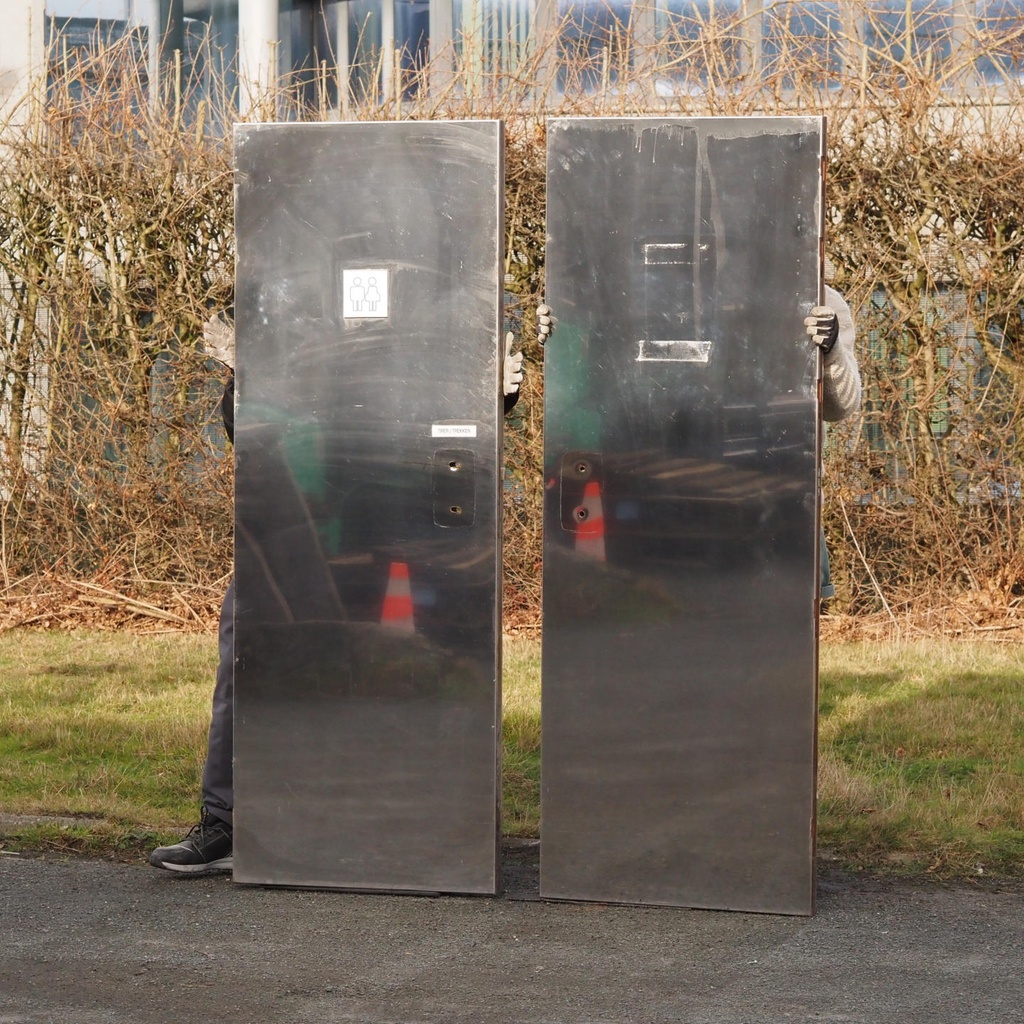 [005DOP030] Double door in stainless steel from the Générale de Banque (H. 201,2 x 144,8 cm) - Left