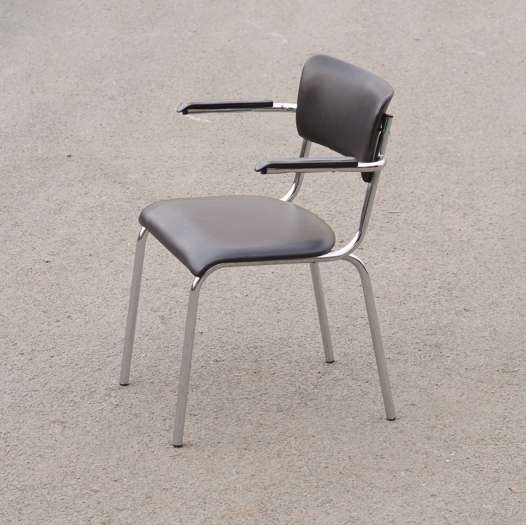 [999FUR1493] Armchair by Tubax - Black synthetic leather (ca. 1980)