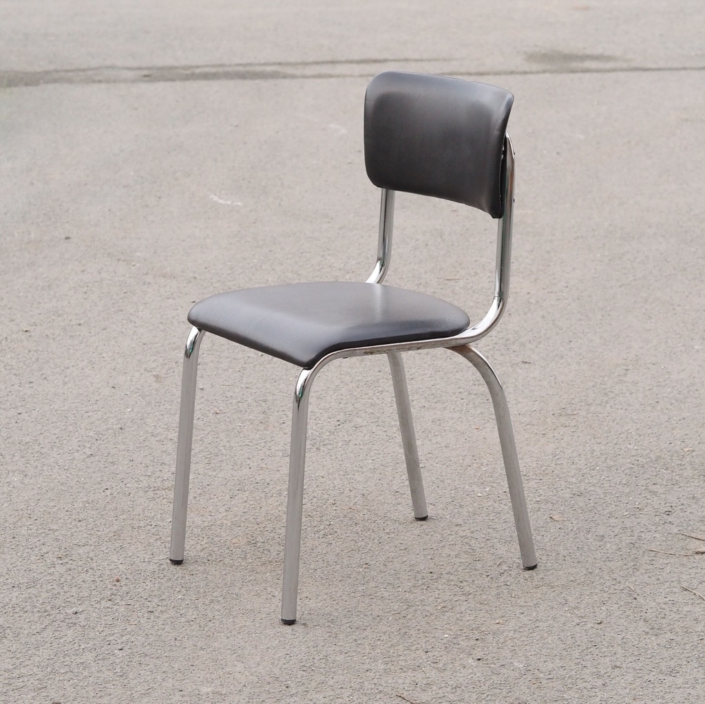 [999FUR1494] Chair by Tubax - Black synthetic leather (ca. 1980)