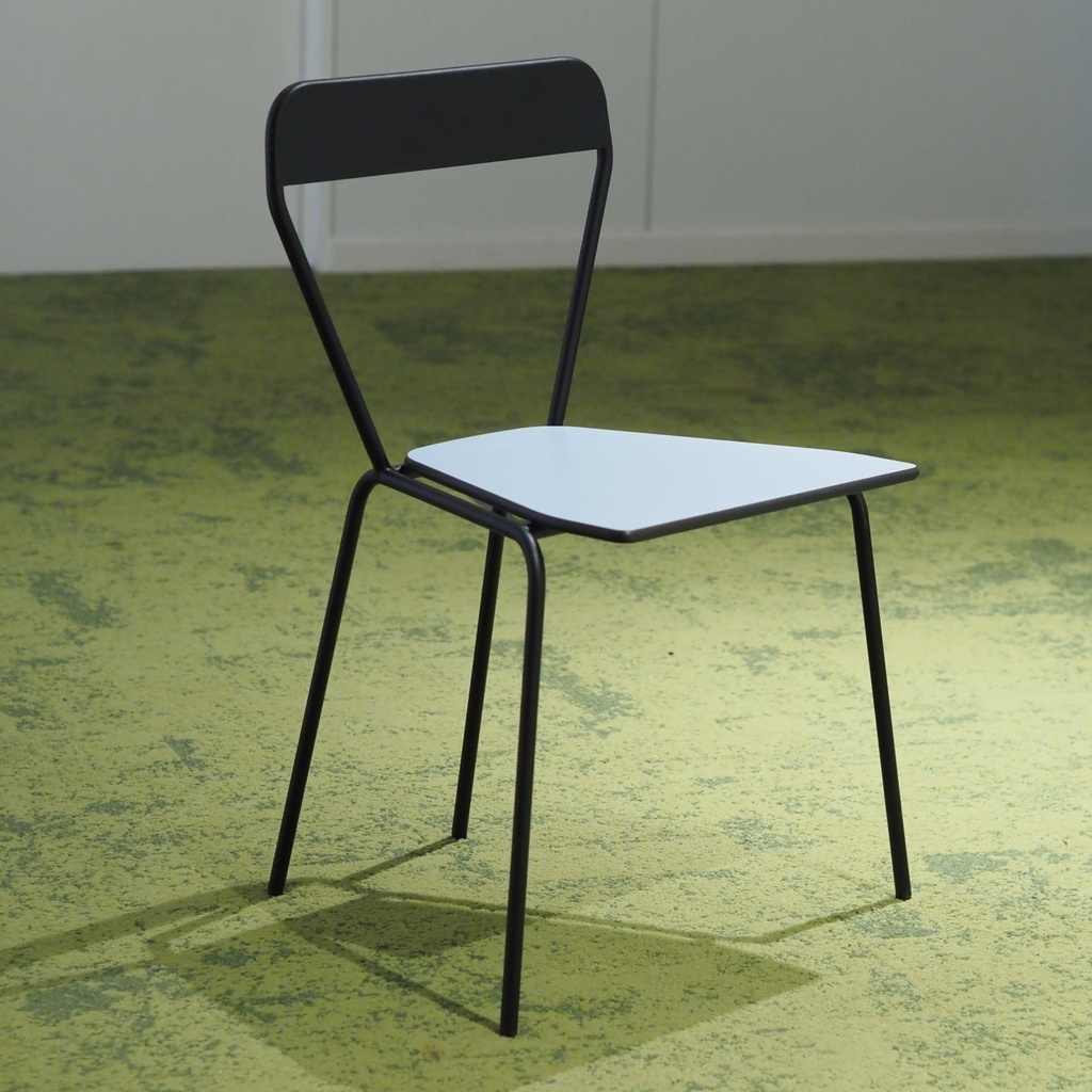 [963FUR004] Chair 'Iconique' by Recyclart Fabrik - Black powder-coated (Blue seat)