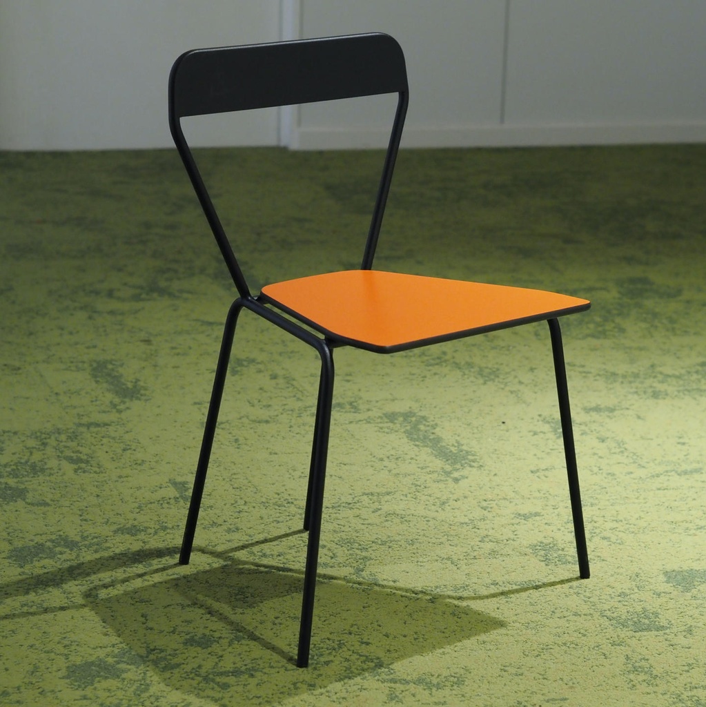 [963FUR005] Chair 'Iconique' by Recyclart Fabrik - Black powder-coated (Orange seat)