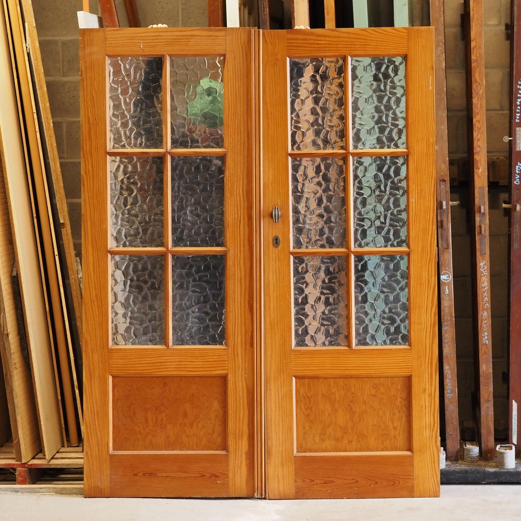 [999DOP1018] Double door in varnished solid wood with flemish glass panels (H. 200 x W. 150 cm) - Right