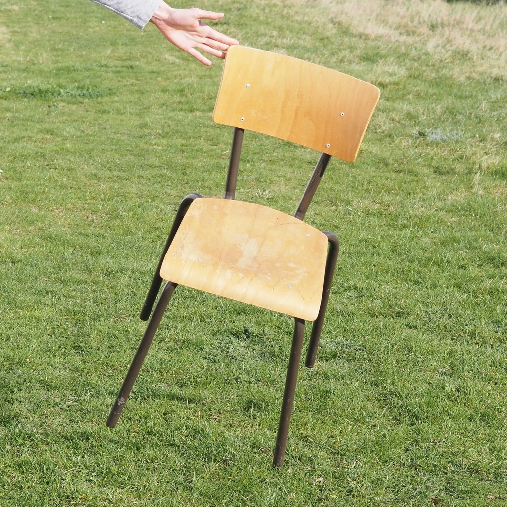 [999FUR1507] Stackable chair in plywood and brown lacquered steel by tubax