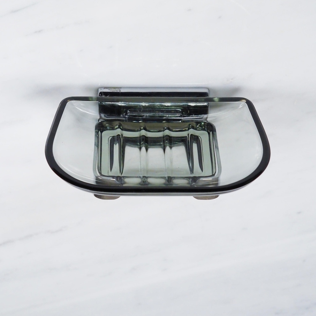 [239SAN006] Soap holder in smoked pressed glass by Inda
