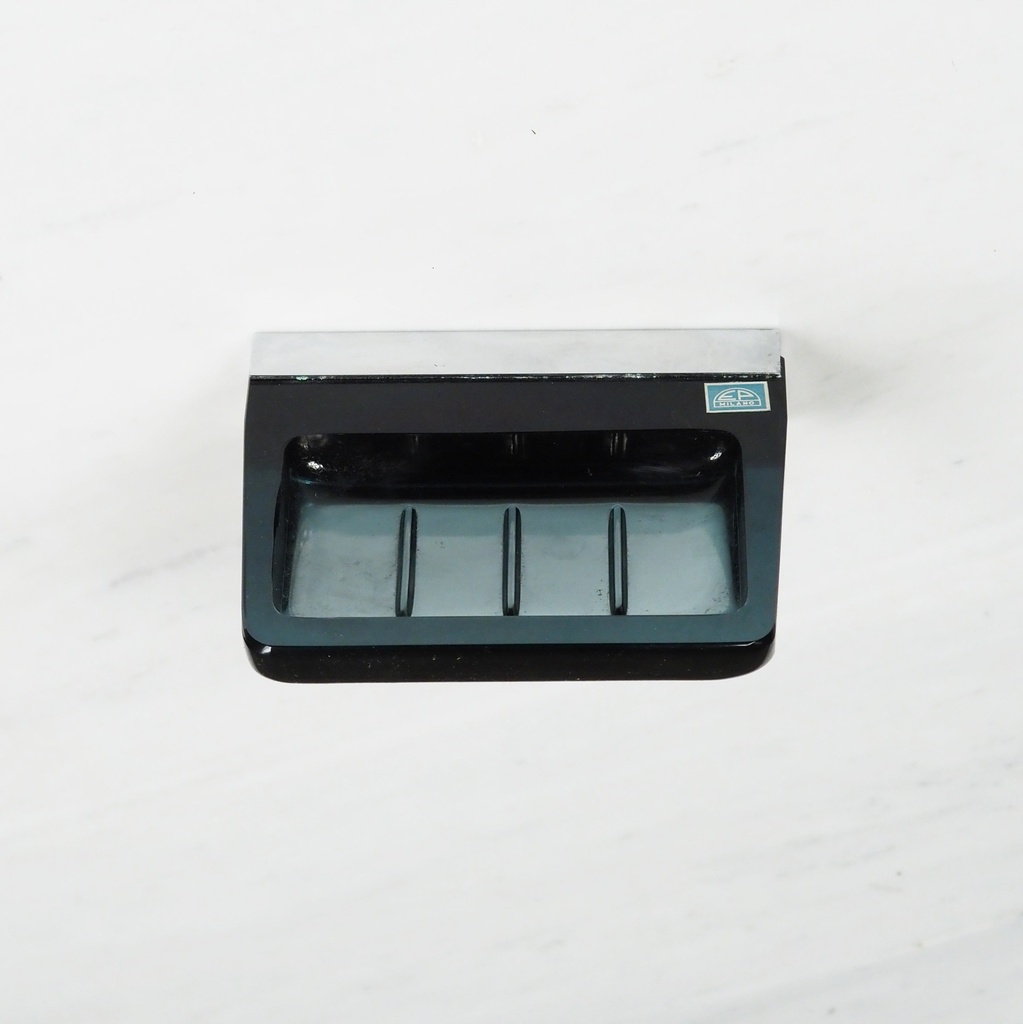 [239SAN018] Wall soap holder in smoked pressed glass by E.P. Milano