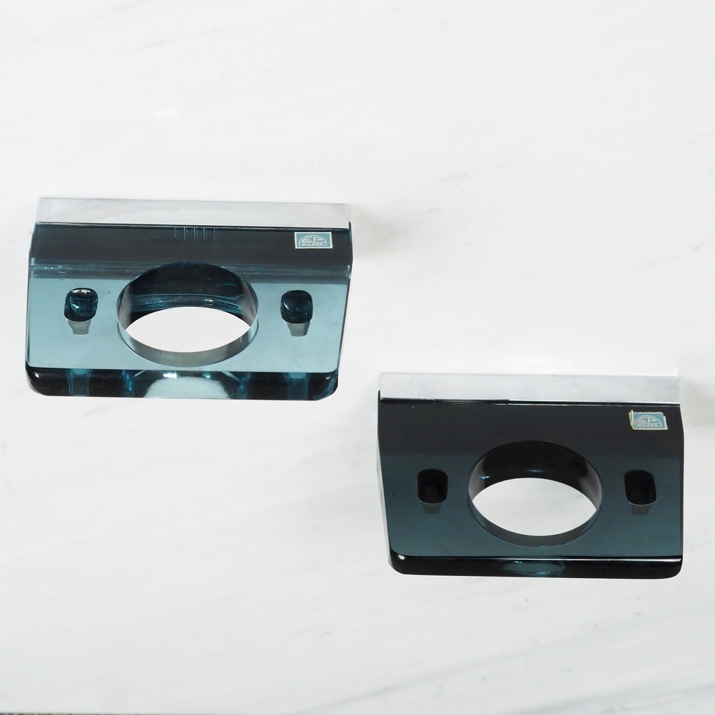 Wall glass holder in smoked pressed glass by E.P. Milano