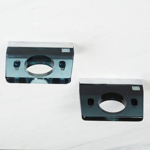 [239SAN019_BLU] Wall glass holder in smoked pressed glass by E.P. Milano