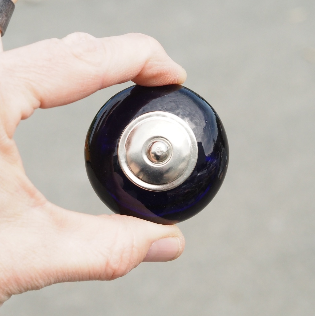 [334HAR004] Glass cabinet knob with rosette by Emery&Cie (⌀ 5,5 cm) - Dirty blue