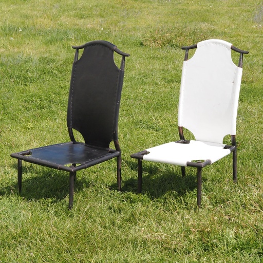 [334FUR001_WHI] Low chair 'Marcel' in leather and wrought iron by Emery&Cie
