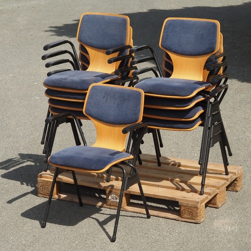 [999FUR1508] Upholstered armchair in varnished beech plywood and powder coated steel