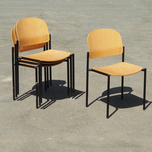 [901FUR1095] Stackable chair in varnished beech plywood and powder coated steel